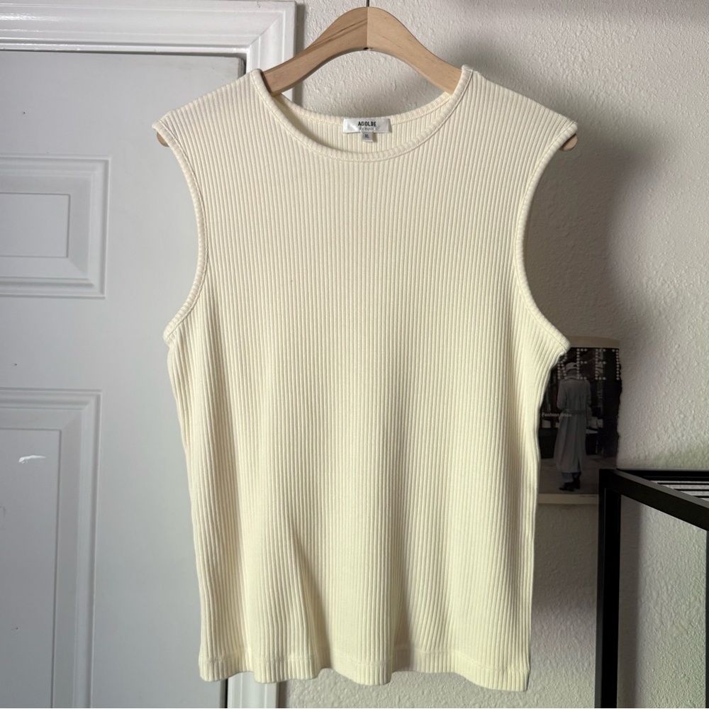Agolde cream ivory rib ribbed knit boxy cropped tank top